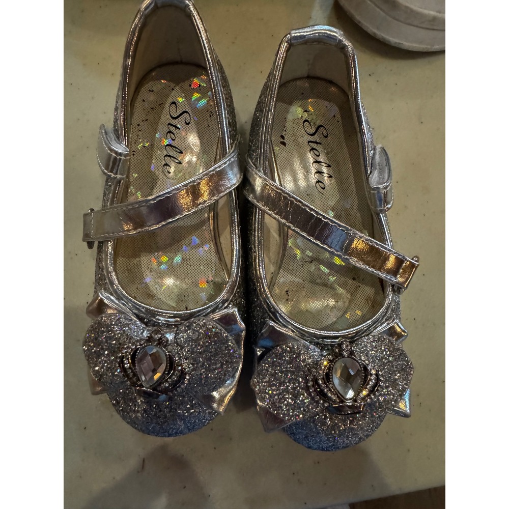 Stelle Girls Silver Glitter Mary Jane Dress Shoes Princess Party Flats Size 7
